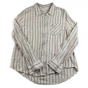 Thread & Supply Striped Button Up Shirt Women’s L White Pink Casual Top